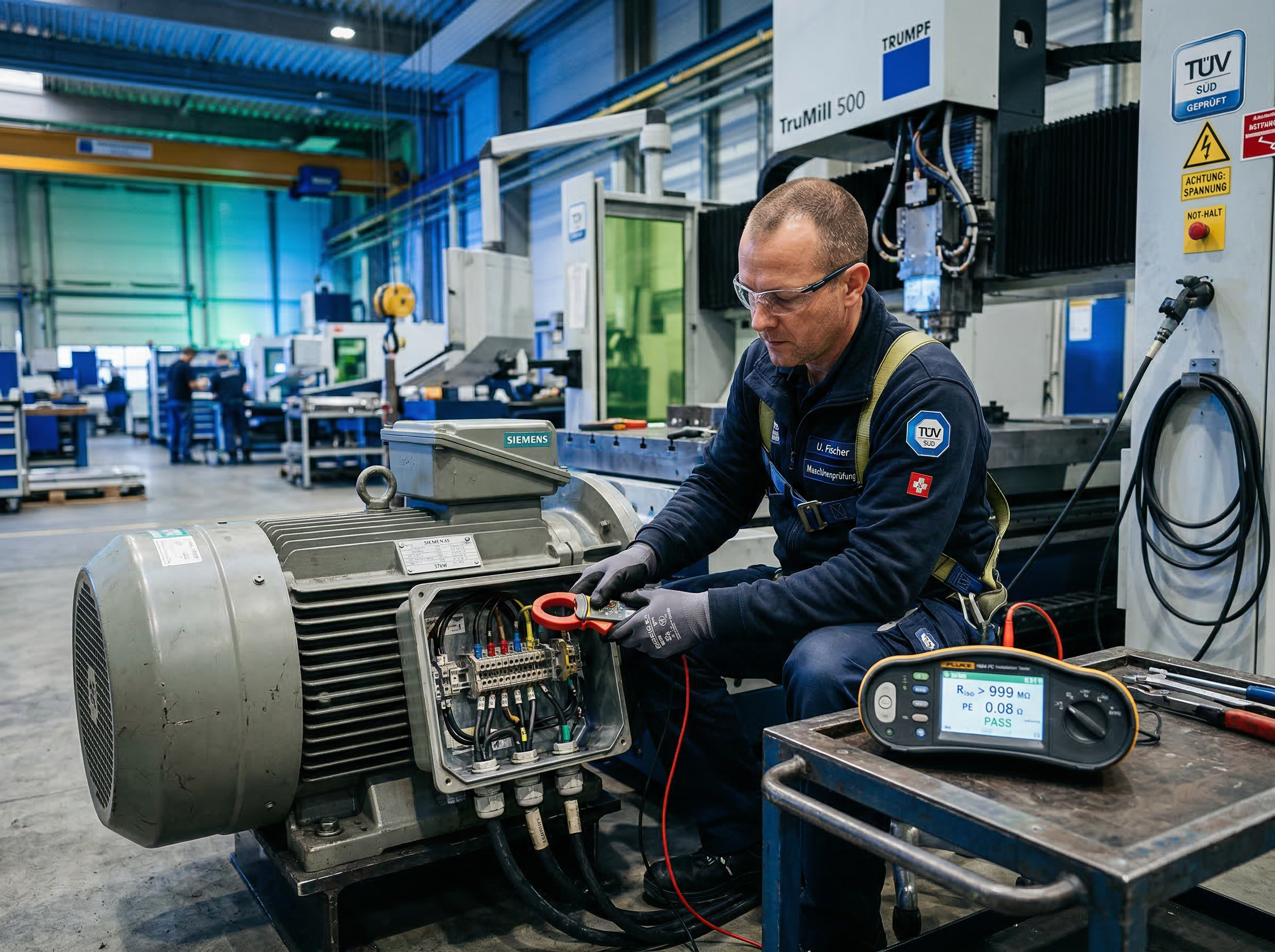 Elektrische Prüfung an einer Produktionsmaschine