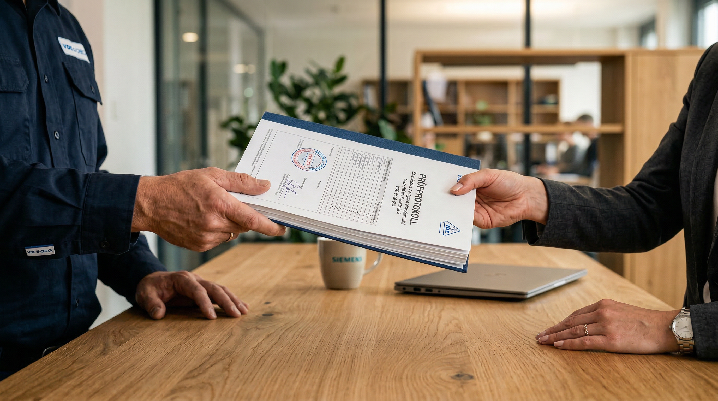 Übergabe des Prüfprotokolls an einen Ansprechpartner